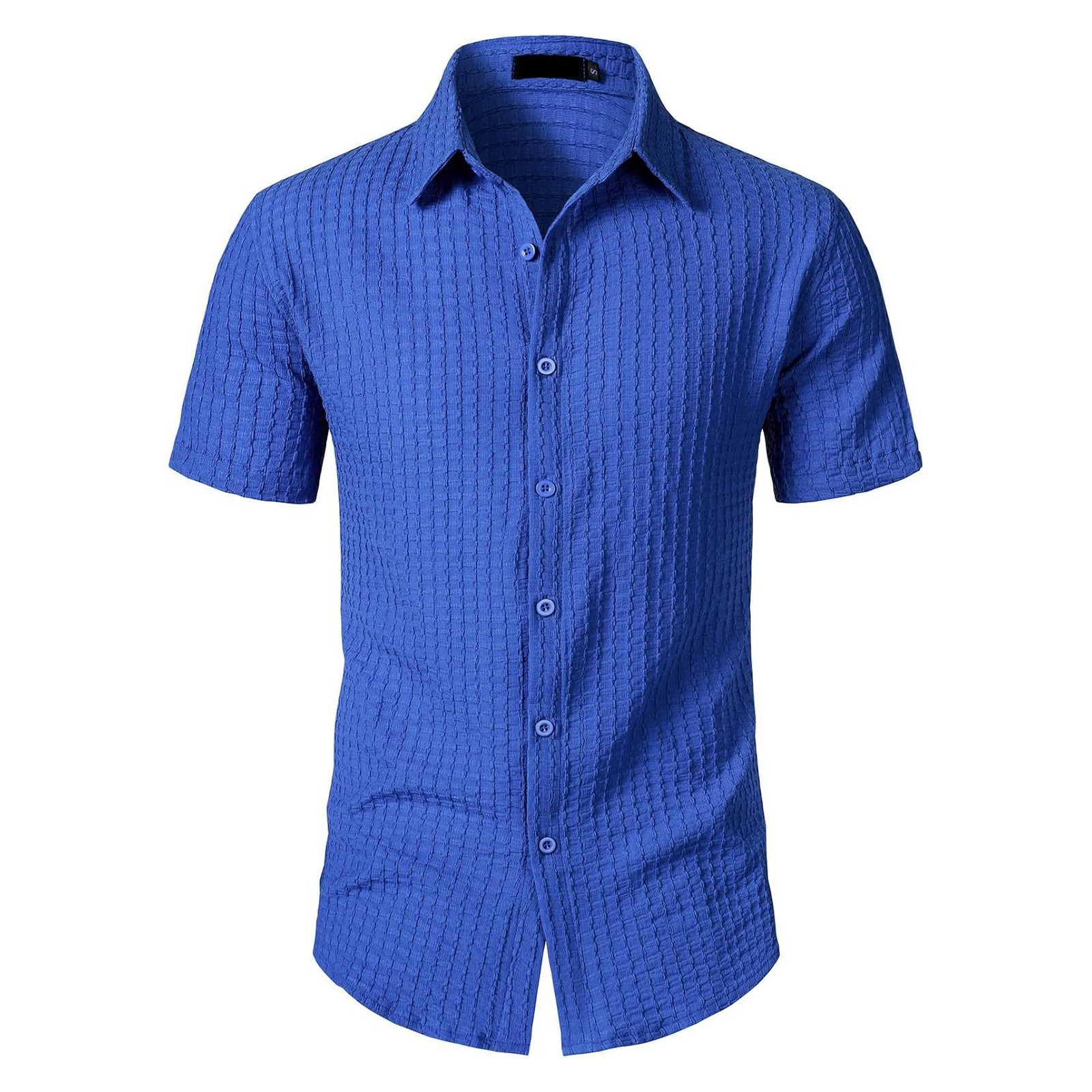 thumbnail image 1 of Camisa informal de manga corta a rayas para hombre: cuello abierto, corte holgado, para el verano, diseño resistente a las arrugas y fácil de cuidar, 1 of 6
